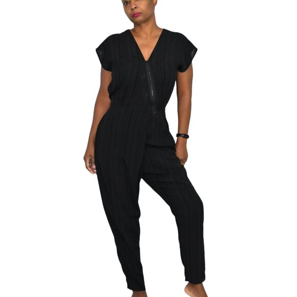 Miriam Ponsa Jumpsuit Black Sheer Asymmetric Zip Relaxed Trouser Size Small - Picture 1 of 15